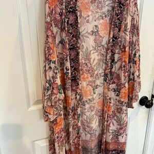 Womens Knox Rose Floral Print Pink Cover Up Kimono XL
